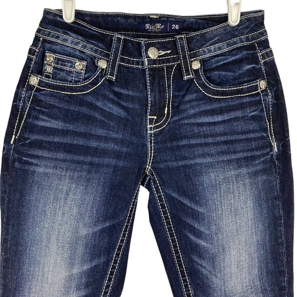 MISS ME Women's Blue Denim Ankle Jeans Sz 26 Embellished Skinny Low Rise Stretch - Picture 4 of 11